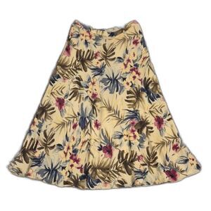 Y2K Jones New York 100% Silk Midi Skirt 14 Floral Yellow Cream Tropical Vintage